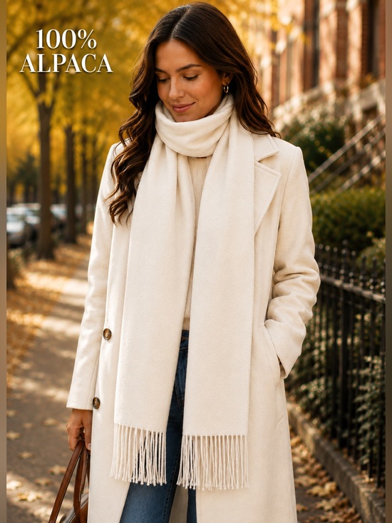 Capchatex Peru Accessories - Capchatex Peru 100% Alpaca Ivory Fringe Scarf Made in Peru Soft Luxury Wrap